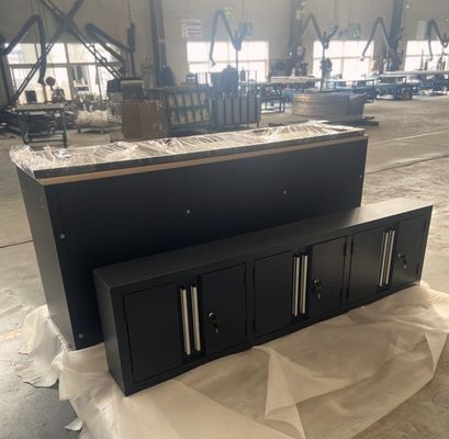 Maximieren Sie Ihren Garagen-Speicherplatz mit dieser schweren Modularen Arbeitsbank und Schrankkombination
