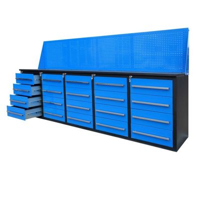 Garage Organisation hat einfache Schwerlastarbeitsbänke und Werkzeugschränke mit Pegboard hergestellt