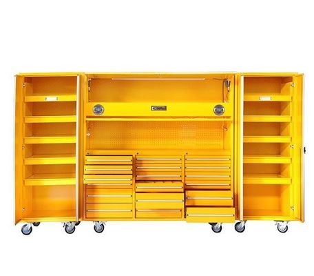 Silberner Schwerlast-Rollwerkzeugschrank und Werkzeug-Box-Set mit Performax-Seitenschrank