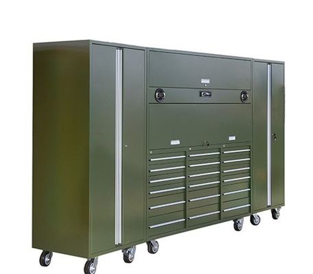 Silberner Schwerlast-Rollwerkzeugschrank und Werkzeug-Box-Set mit Performax-Seitenschrank