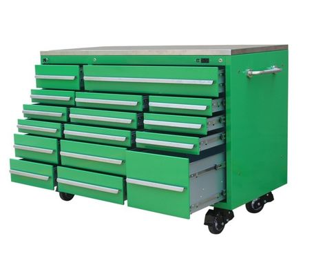 Pulverbeschichtung Stahl Portable 16 Schubladen Rollwerkzeugkiste mit Edelstahl Arbeitsplatte und Hutch